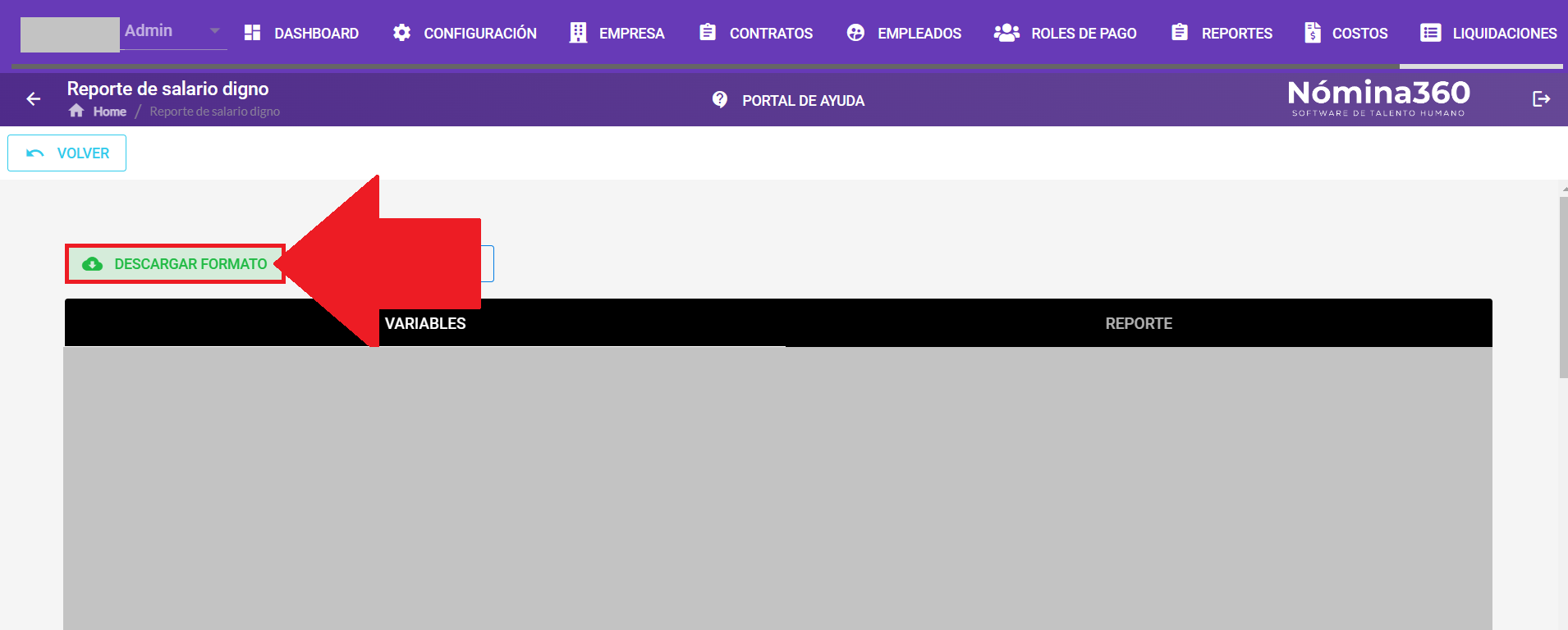 Botón Descargar Formato dentro de Configurar Reporte