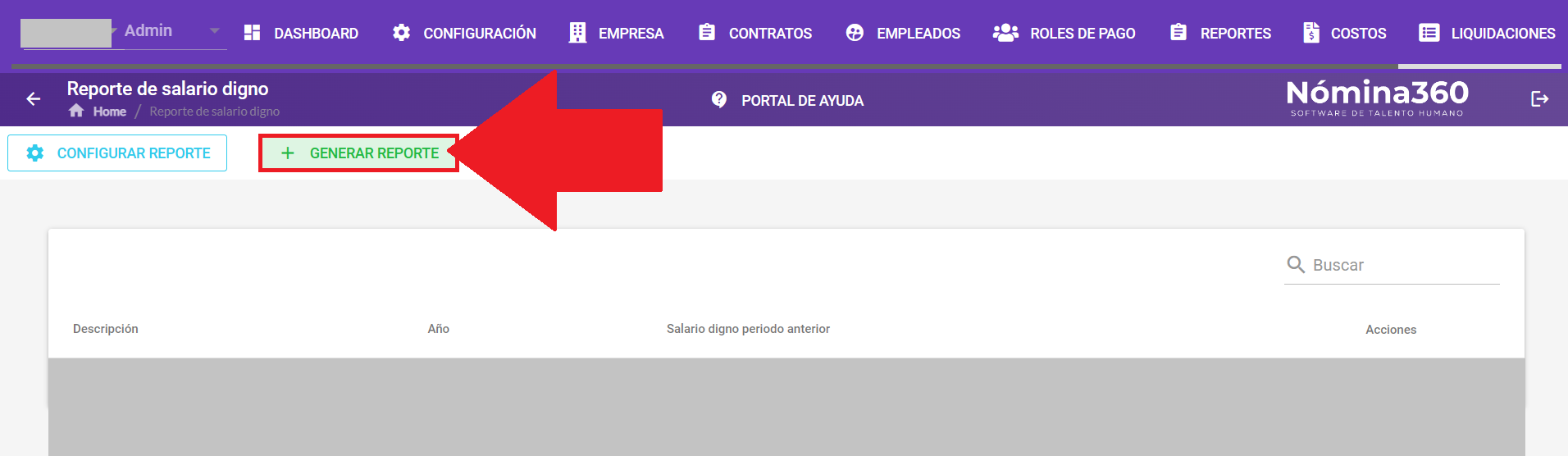 Botón Generar Reporte en la pantalla de Salario Digno
