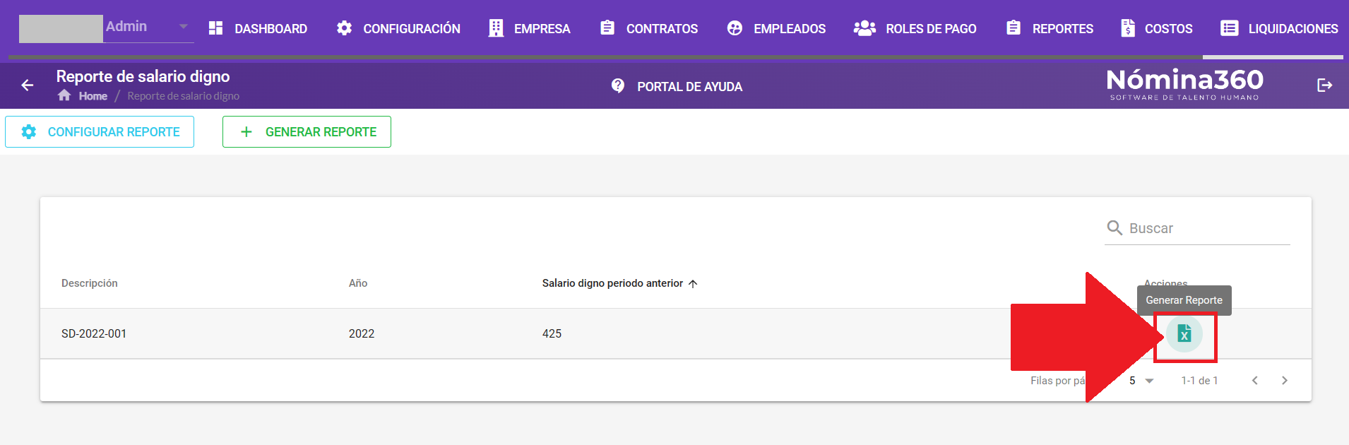 Botón para descargar un reporte de salario digno generado