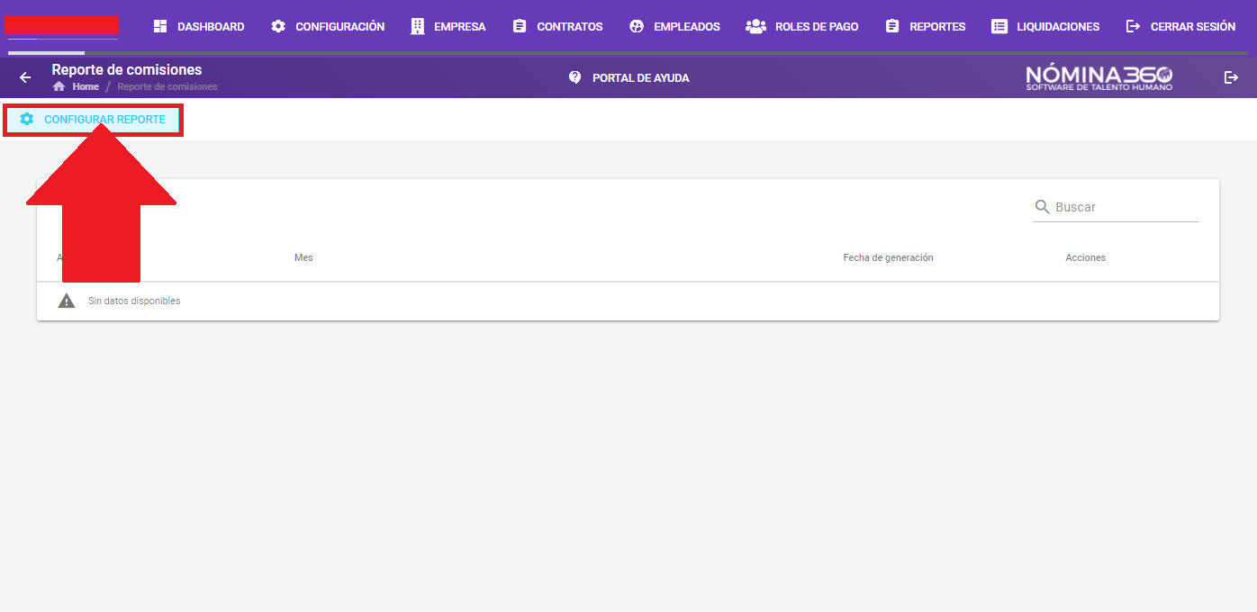 Botón Configurar Reporte en el reporte de Comisiones