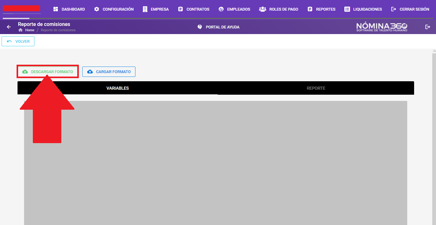 Botón Descargar formato dentro de Configurar Reporte