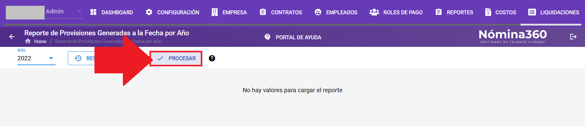 Selección de año y botón Procesar