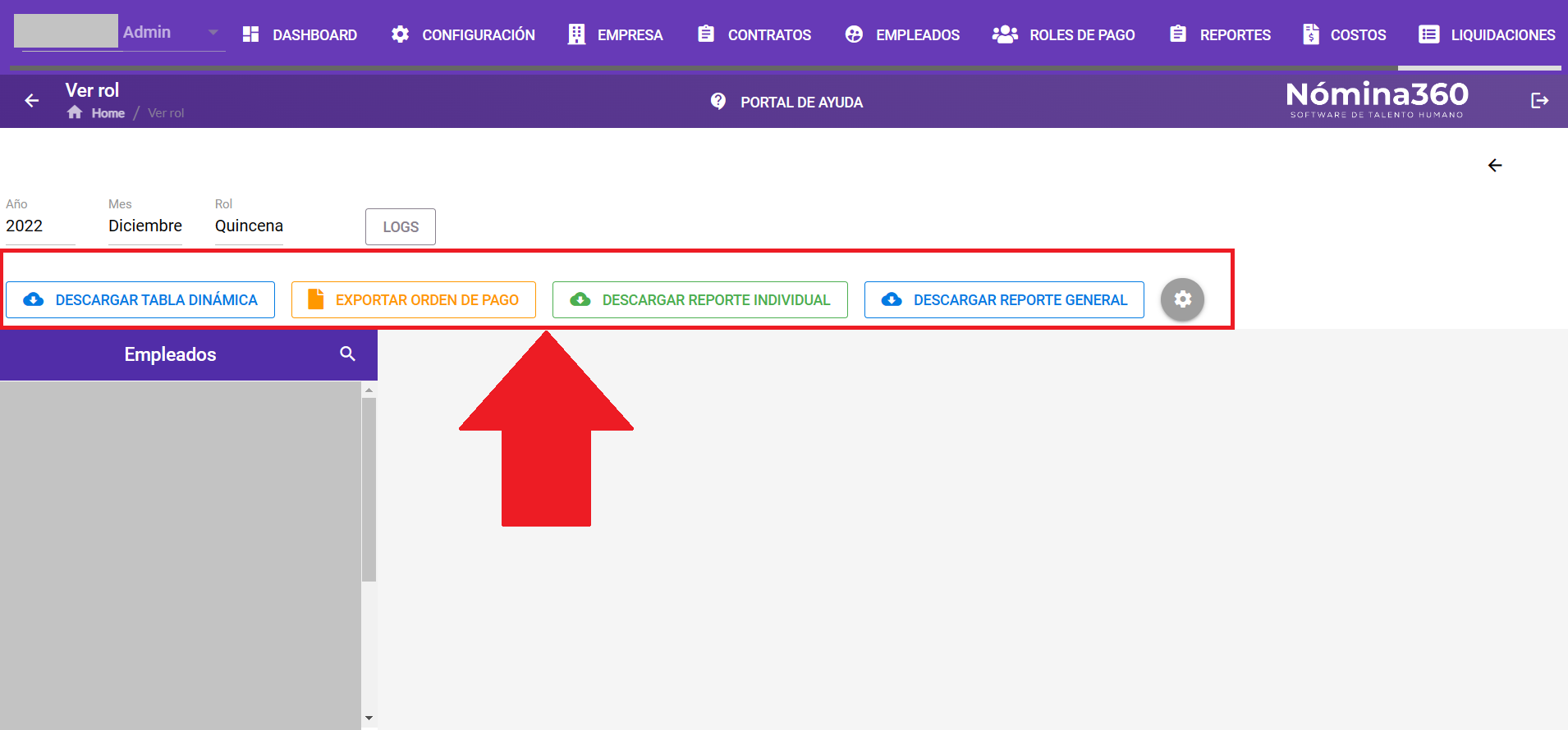 Opciones disponibles tras presionar Ver Rol