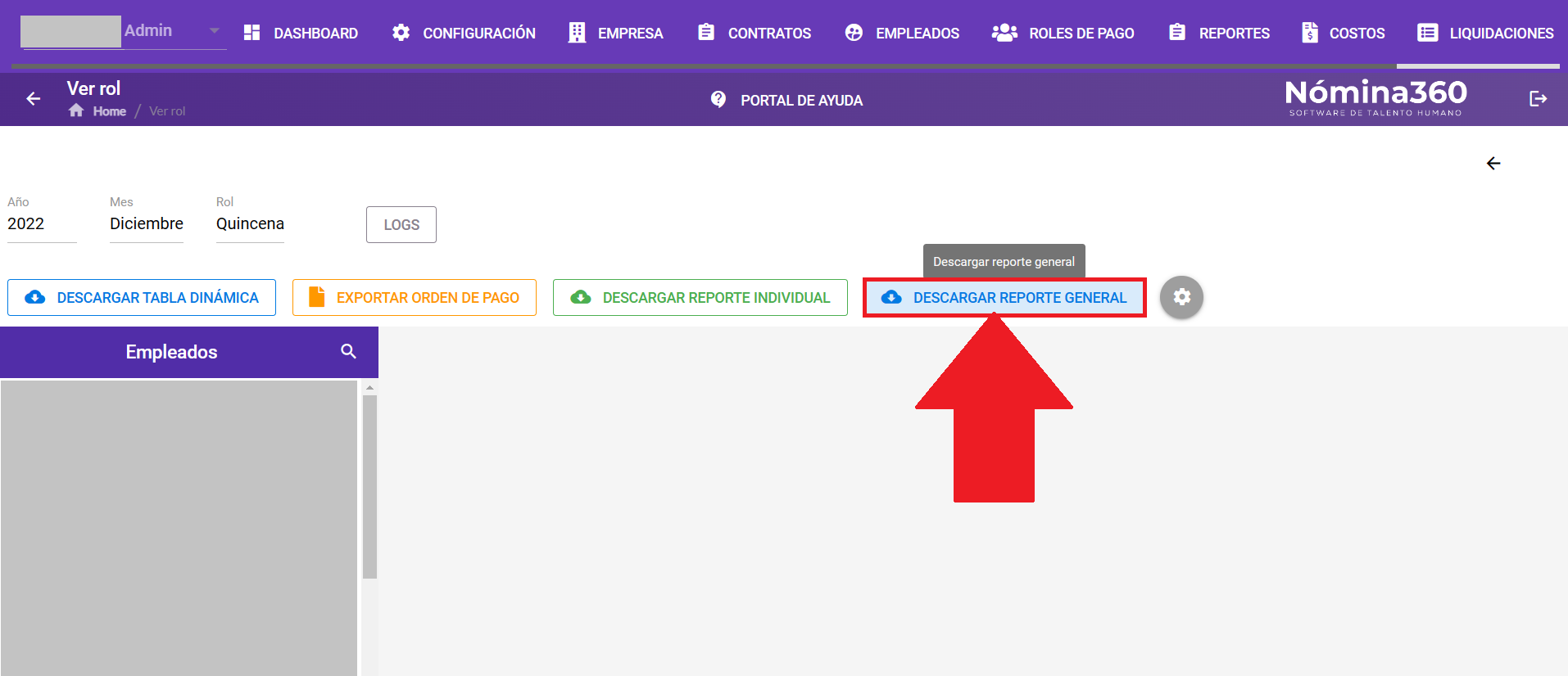 Botón Descargar Reporte General entre las opciones del rol