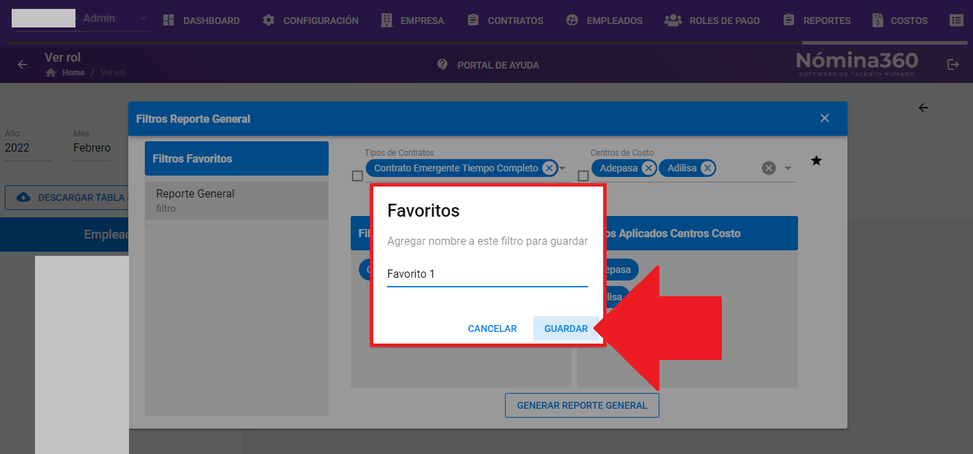 Cuadro para nombrar el favorito y botón Guardar