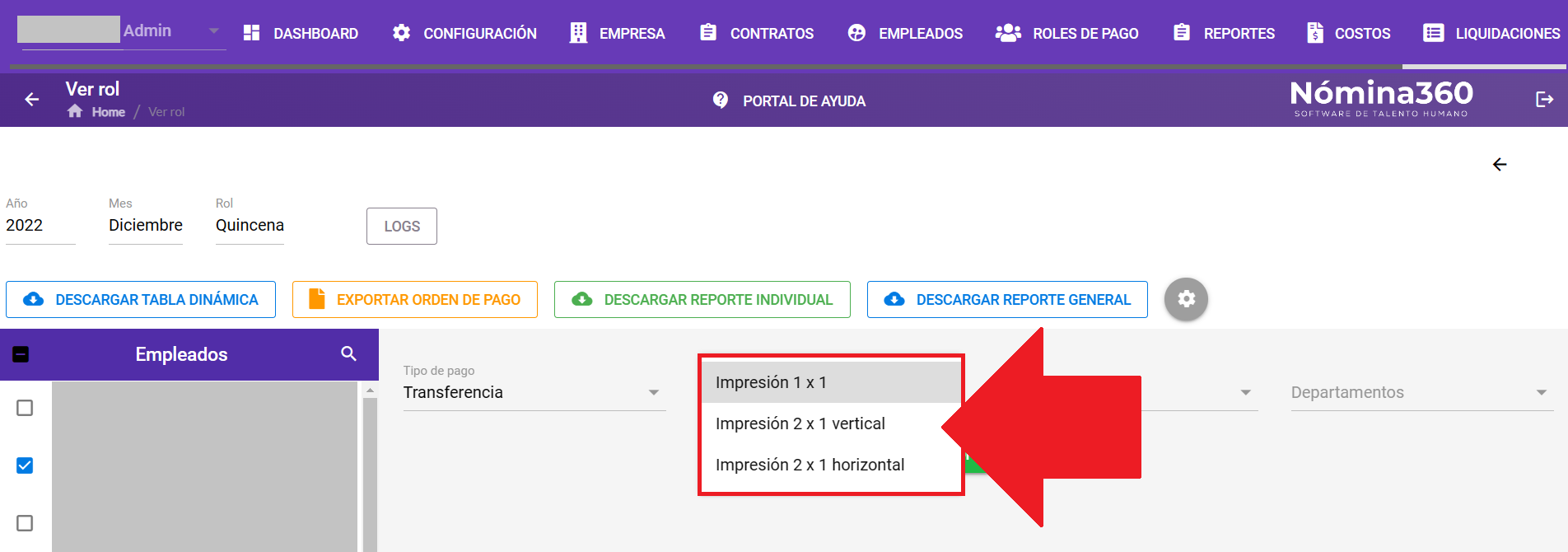 Selección del tipo de formato del reporte