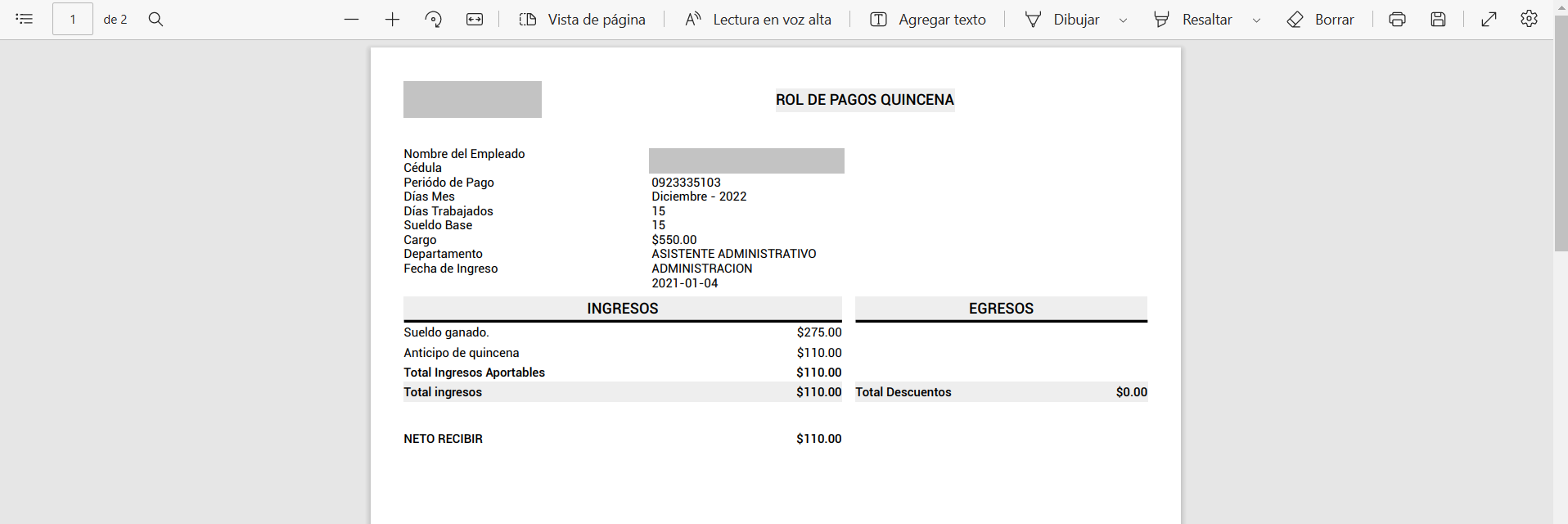 Reporte individual descargado en formato PDF