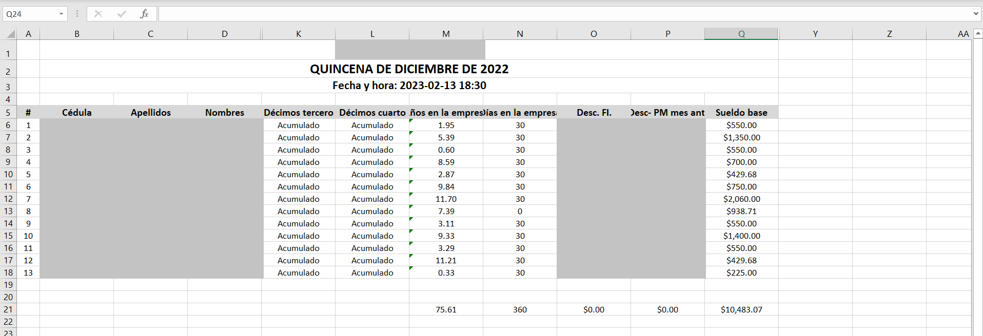 Tabla dinámica descargada en formato Excel