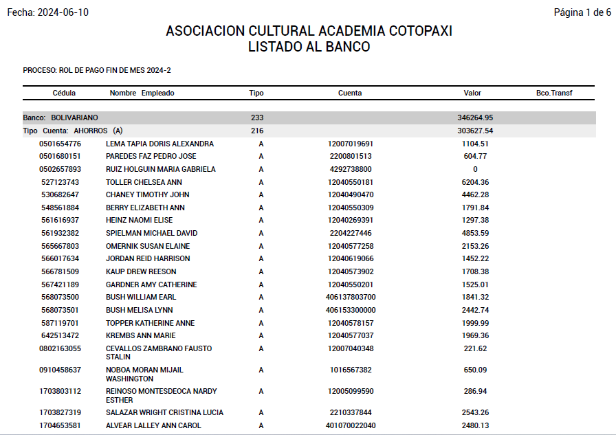 Reporte de transferencias con todos los colaboradores